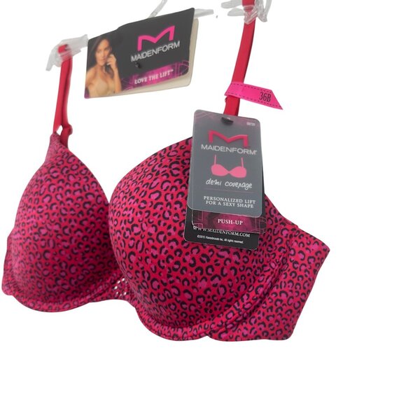 Maidenform Love The Lift Demi Coverage Push-Up Bra 36B  Red-Pink Leopard Print - Picture 2 of 12